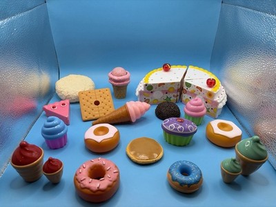 Pretend Play Dessert Food Lot Cupcakes Donuts Cake Ice Cream Plastic Kitchen Toy