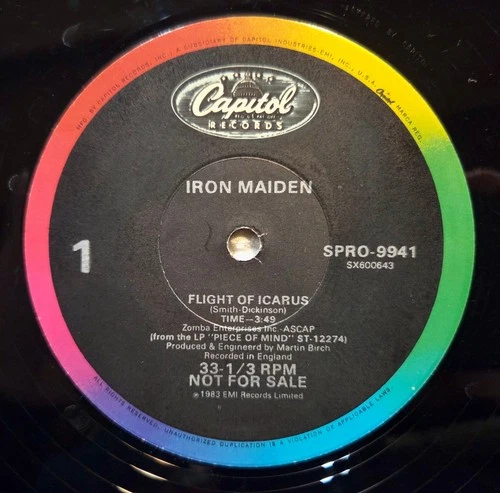 IRON MAIDEN Flight Of Icarus Orig '83 CAPITOL Promo Only 12" Sleeve Heavy Metal