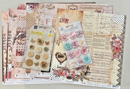 Prima Marketing Mixed LOVE Scrapbook LOT Paper & Flowers