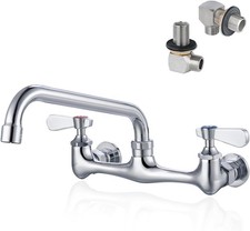 8 Inch Center Wall Mount Commercial Sink Faucet - 8" Swivel Spout Utility