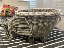 Pottery Barn Kids Handwoven Rattan Wicker Elephant  Shaped Storage Basket Gray