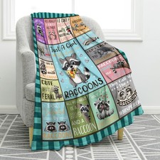 Raccoon Throw Blanket Cute Animals Colorful Bedroom Living Decor 50x60 Inch