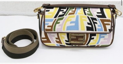 Fendi x Sarah Coleman FF Fish Eye Embroidered Baguette Canvas Shoulder Bag