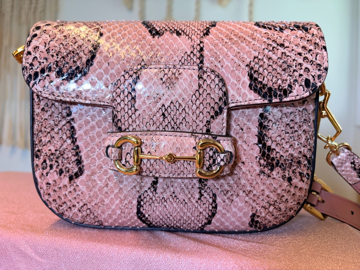 Gucci Horsebit 1955 Small Shoulder Bag - Python (Pink) - Original