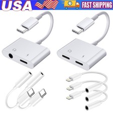 2 in 1 Charger Headphone USB Type C to 3.5mm Aux Audio Cable Cord Adapter Lot