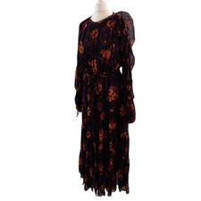 Ulla Johnson Silk Dress UK 8 Floral Black Tiered Maxi Long Sleeve
