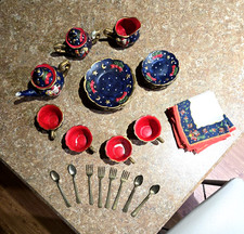 Christmas Themed Mini Tea Set - with Napkins and Spoons - Overall good condition
