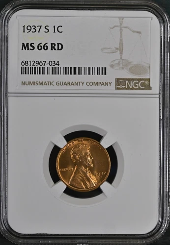 1937-S 1C RD  Lincoln Wheat One Cent NGC MS66RD   6812967-034