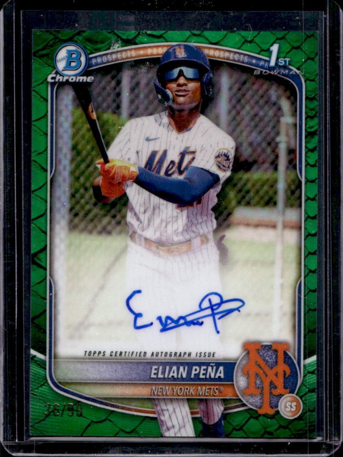 2025 Bowman Chrome Elian Pena Auto Reptilian Green Refractor 1st Prospect #36/99