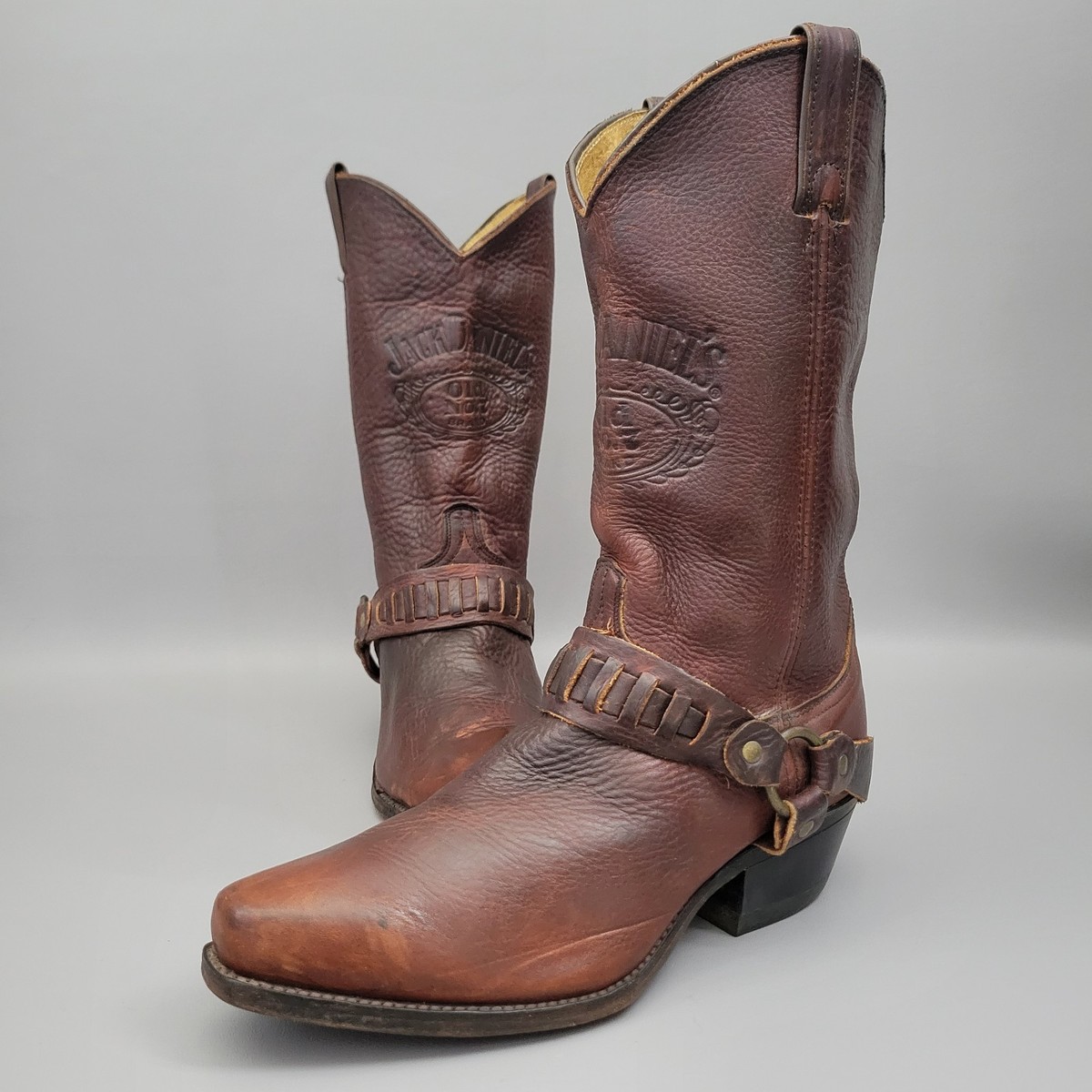 JACK DANIELS OLD NO. 7 BROWN LEATHER HARNESS COWBOY BOOTS MEN'S