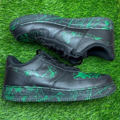 Nike Air Force 1 Low Mens Size 12 Medium D Green Black Paint Splatter Sneakers