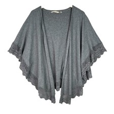 Soft Surroundings Open Front Cardigan Poncho Gray Lace Trim One Size Boho Cozy