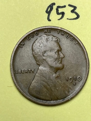 1910-S LINCOLN WHEAT CENT, low mintage date, "Fine" condition #953