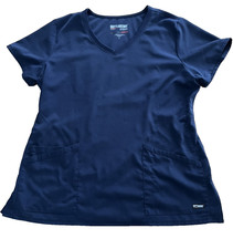 Grey's Anatomy Barco Women's Navy Blue Scrub Top Size L V-Neck Spandex Stretch