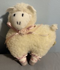 RUSS VINTAGE White Lamb Stuffed Animal Small w/ Pink Ribbon  Rose Detail