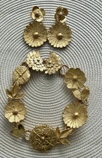 Rare Vintage Yves Saint Laurent Gold Plated Jewelry Set Necklace and Earrings