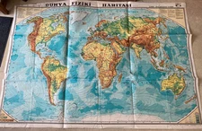 World Physical Map 1960s 130*130 cm Turkish