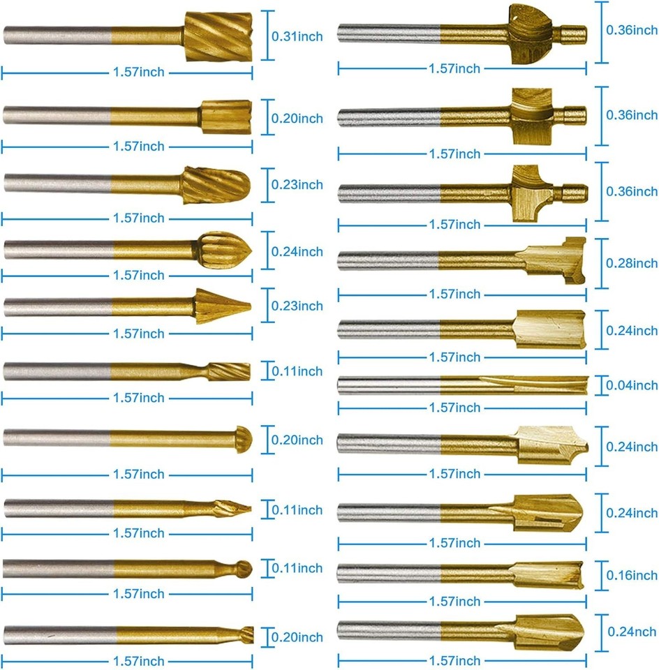 Customised Bit Guide 20PC Router Bit Set HSS & Carbide Engraving, 1/8 Shank for Woodworking ...