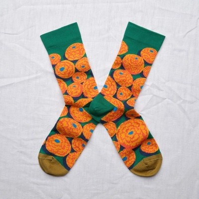 Socken Kurz BONNE MAISON Fantasie Orange/Grün CU101 Hergestellt IN Portugal