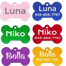 Pet Tags,Bone Aluminum Charm, Custom Personalized Engraved Dog Cat ID Name Tag