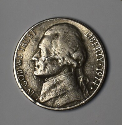 1974 D Nickel 5 Cent Die Break Error Filled D Blow Hole Reverse