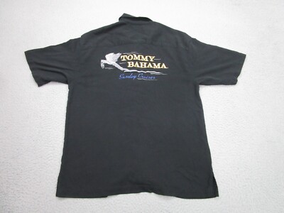 Tommy Bahama Shirt Mens Medium Black Camp Embroidered Sunday Cruiser