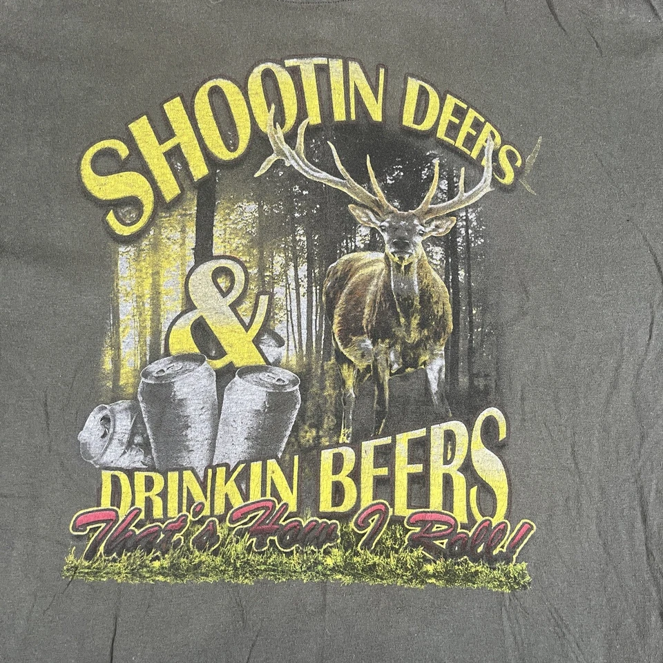 Футболка Shootin Deers & Drinkin Beers That's How I Roll - средний размер Винтажный серый/зеленый - Изображение 3 из 4
