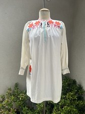 Vtg Boho Short Dress Mexican Hand Embroidery Cotton S/M