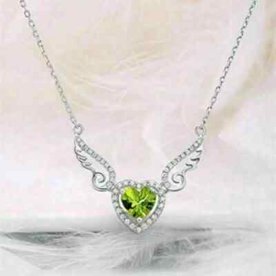 2Ct Heart Cut Peridot Stylist Halo Pendant 14K White Gold Finish Free Chain