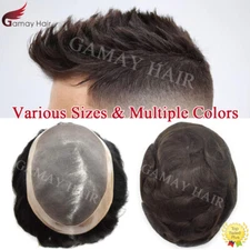Mens Toupee Hairpiece Fine Mono Hair System Replacement Poly Skin Around Men Wig