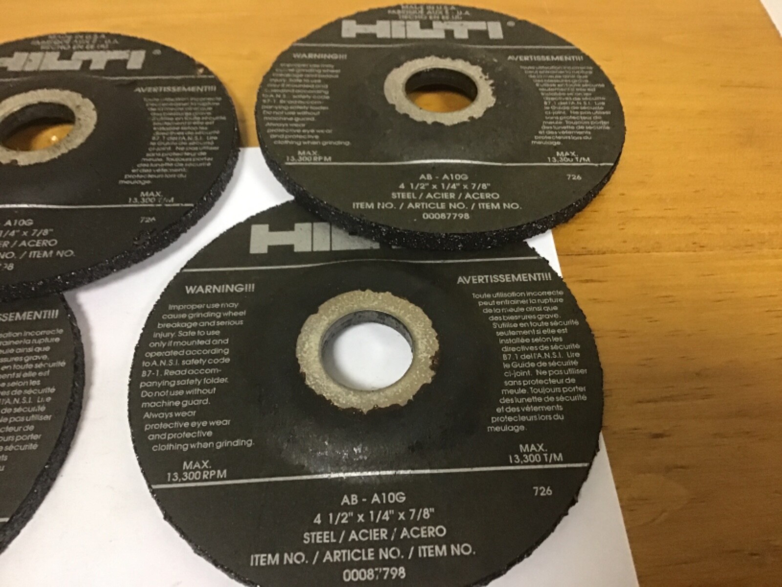 Qty (4) Hilti Abrasive Grinding Wheels, ABA10G, 4 1/2" X 1/4" X 7/8