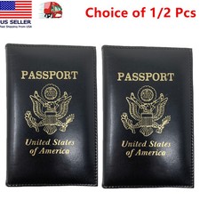 1/2 Pcs Leather USA Passport Cover, ID Holder, Wallet Travel Case Handmade Black