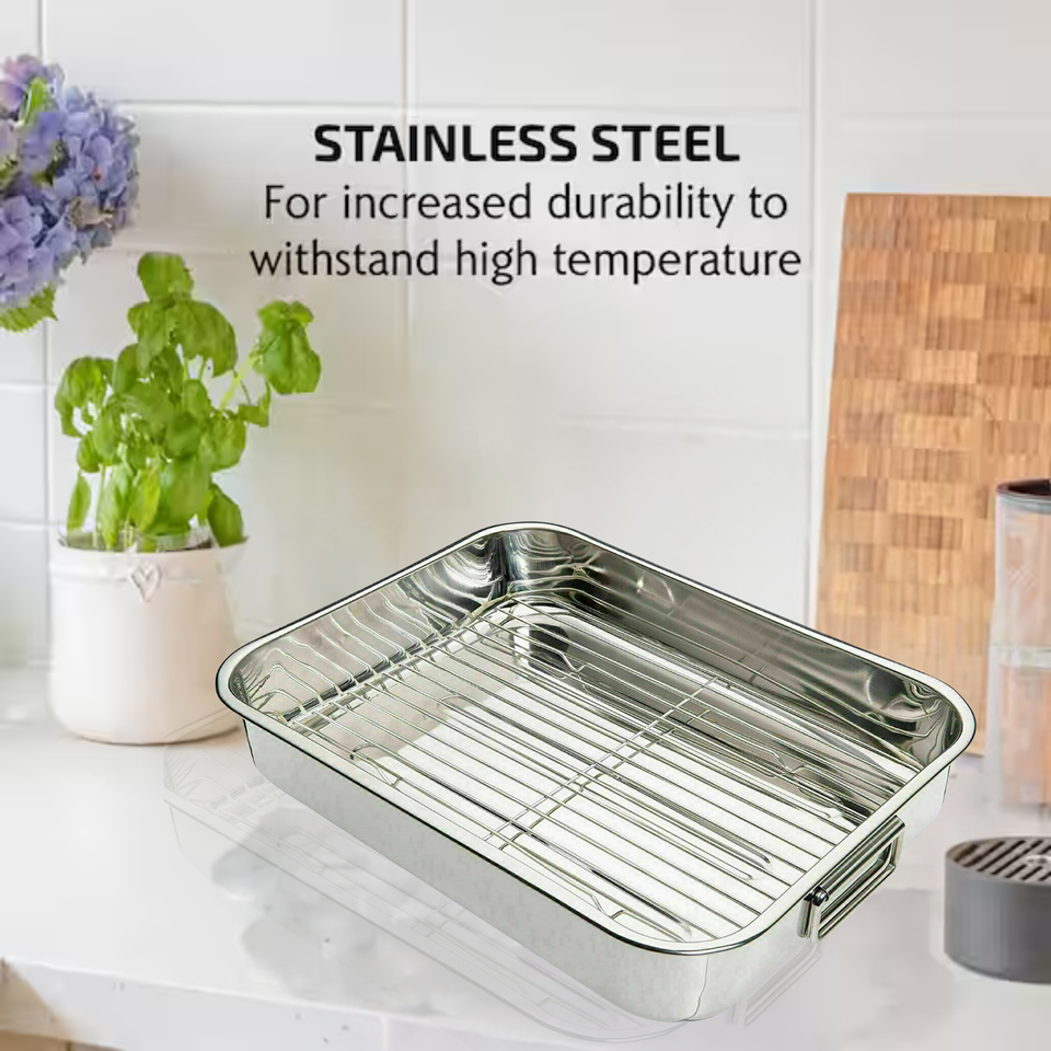 STAINLESS STEEL ROASTING OVEN PAN DISH MEAT BAKING ROASTER TIN GRILL