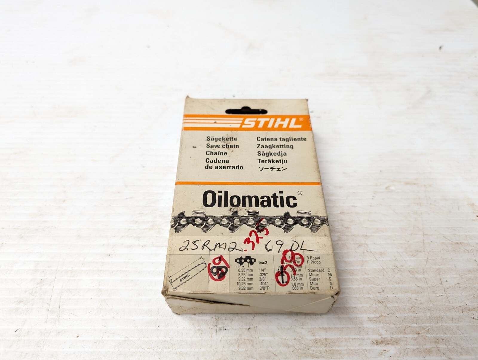 Saw Chain Genuine STIHL .325 Pitch .058 Gauge 69 DL Drive Links Ms250