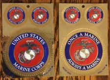 Marine Corps Foil Decal Sheets, New, Sheet includes one 4" & two 2", 20 Designs