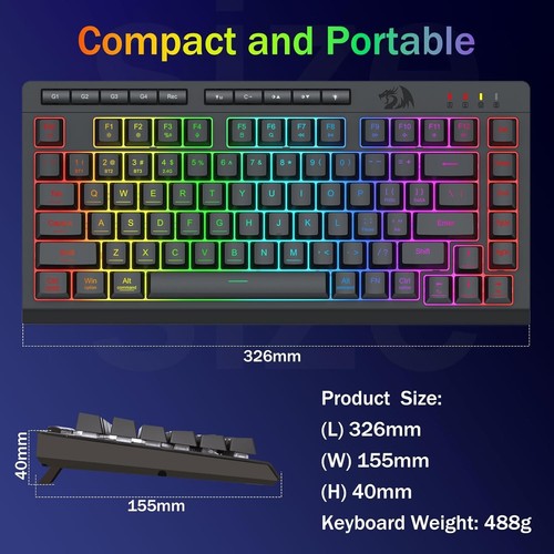 REDRAGON WIRELESS RGB GAMING KEYBOARD ON-BOARD MACRO KEYS BLUETOOTH/2.4GHz/USB - Picture 9 of 9