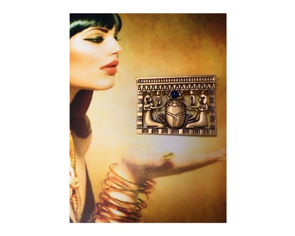 埃及 Scarab 胸针带半宝石 Lapis Lazuli 24K 镀金 — 第 3/4 张图片