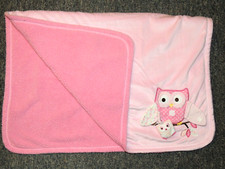 MOTHER OWL BABY SECURITY BLANKET PINK SHERPA FLEECE 30X40