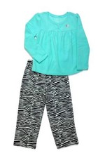 Carter's Girl's Mint Green Zebra Print Fleece Pajama Set, Size 4