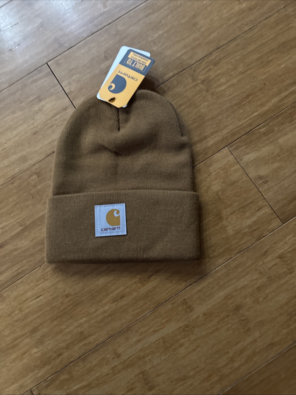 NWT Carhartt AOP Logo Cuffed Knit Beanie in Brown AH6304 106304-BRN $30