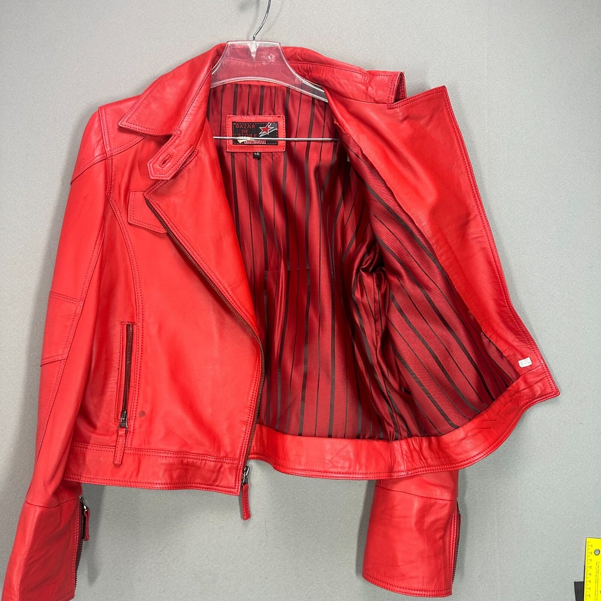Vintage Icon Y2K 90s Cherry Red Zip Genuine Leather Moto