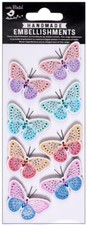 Vivid Butterflies, glitter, 3D scrapbook stickers 8/pk - Little Birdie CR95637