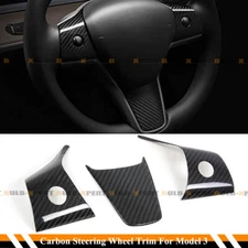 FOR 17-24 TESLA MODEL 3 & MODEL Y GLOSSY CARBON FIBER STEERING WHEEL TRIM COVERS