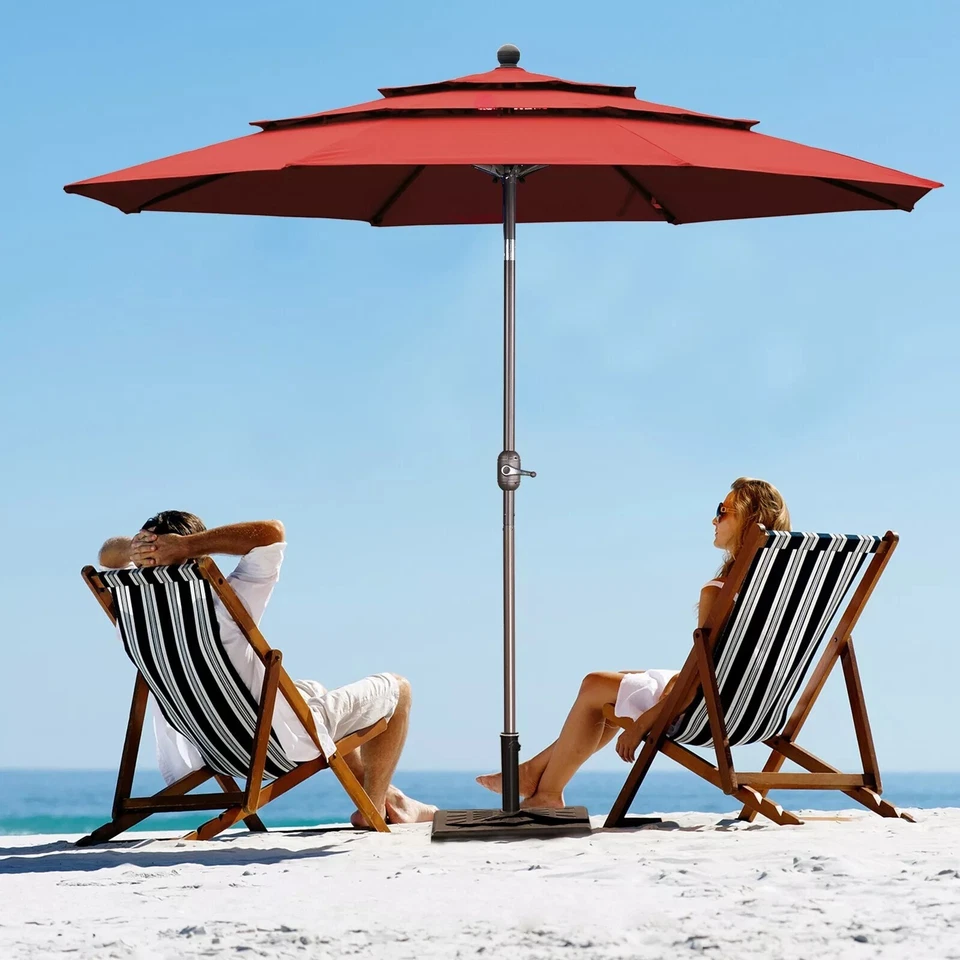 Aoodor 10 pies 3 niveles patio sombrilla mesa de comedor mercado exterior sombrilla con manivela Foto 2 de 4