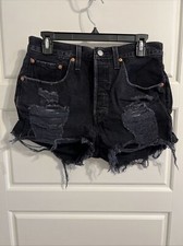 Levis Womens 501 Distressed Button Fly Denim Jean Shorts SZ 30