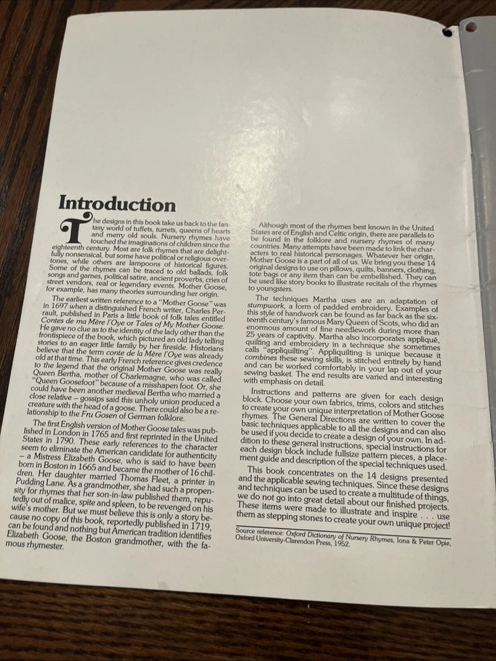 Mother Goose Martha Parker刺绣贴花图案被子1983 — 第 2/4 张图片