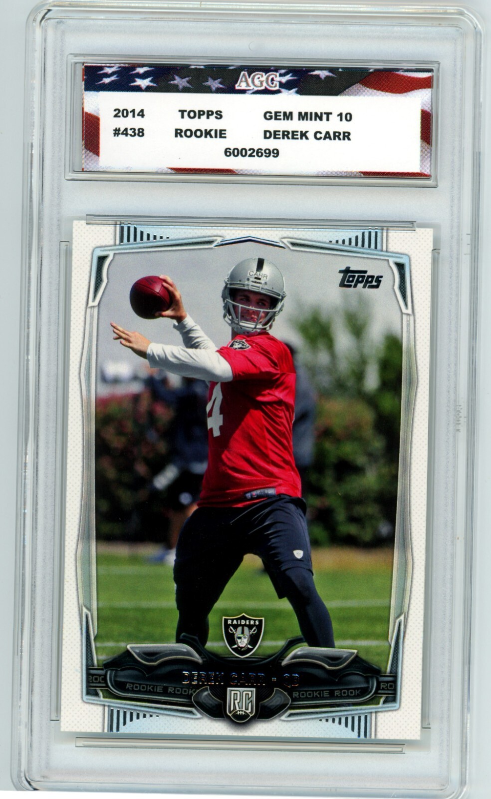 2014 Topps #438 Derek Carr Rookie Card AGC 10 Gem Mint Oakland Raiders