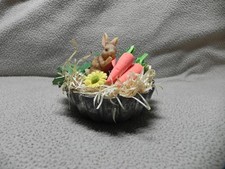 Easter/Spring Tart Tin Diorama Handmade w/ Tin, Bunny, Carrots & Flowers Y