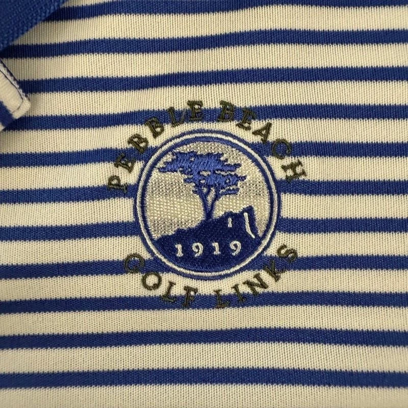 Pebble Beach Men's Blue Striped Performance Golf Polo Shirt - Image 2 of 4