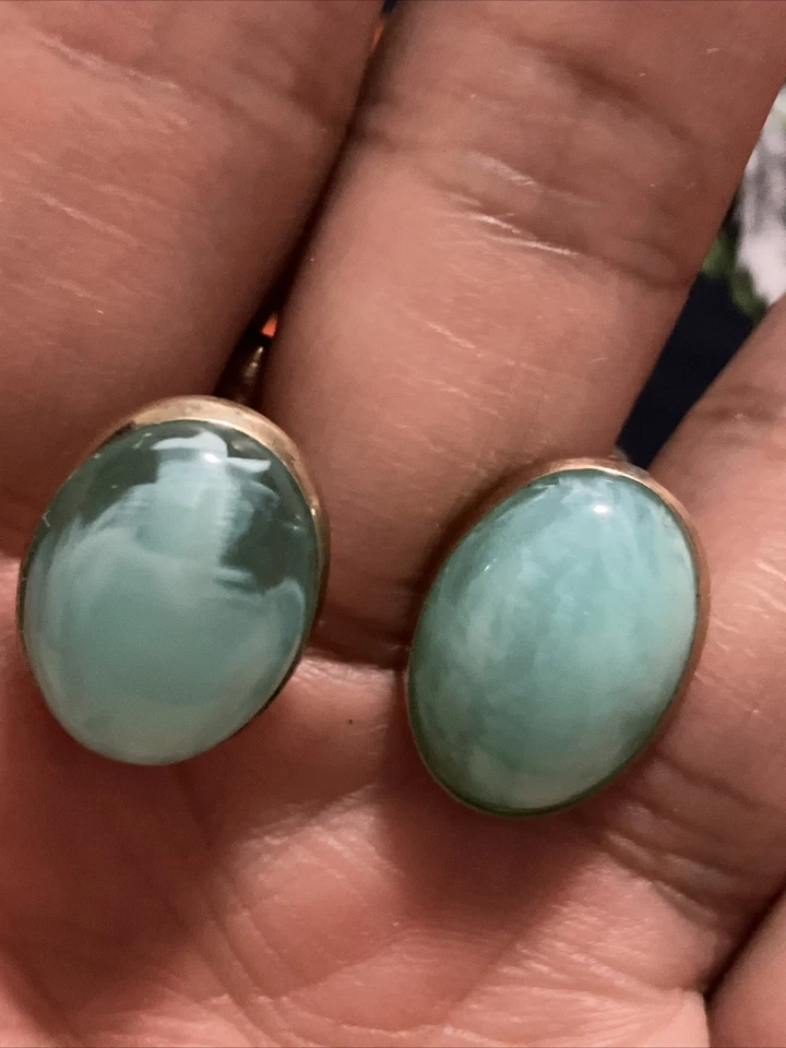 Vintage MCM Signed Hickok Men’s Lucite Smoky Aqua Blue Brass Cuff links NICE! - Image 4 of 4